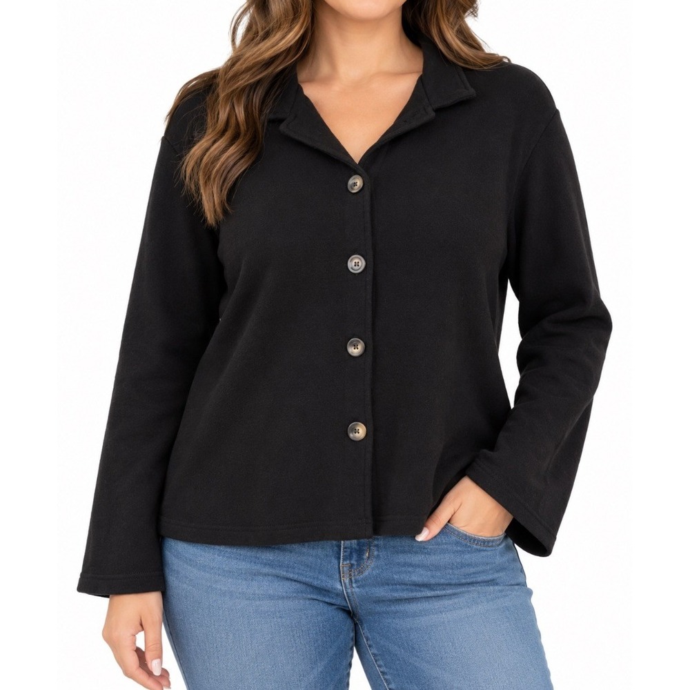 Bryn Walker Womens Black 100% Wool Button Front Jacket Cardigan Size L